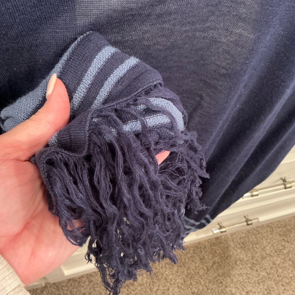 Neiman Marcus Navy Blue Fringe Cardigan - Picture 5 of 8